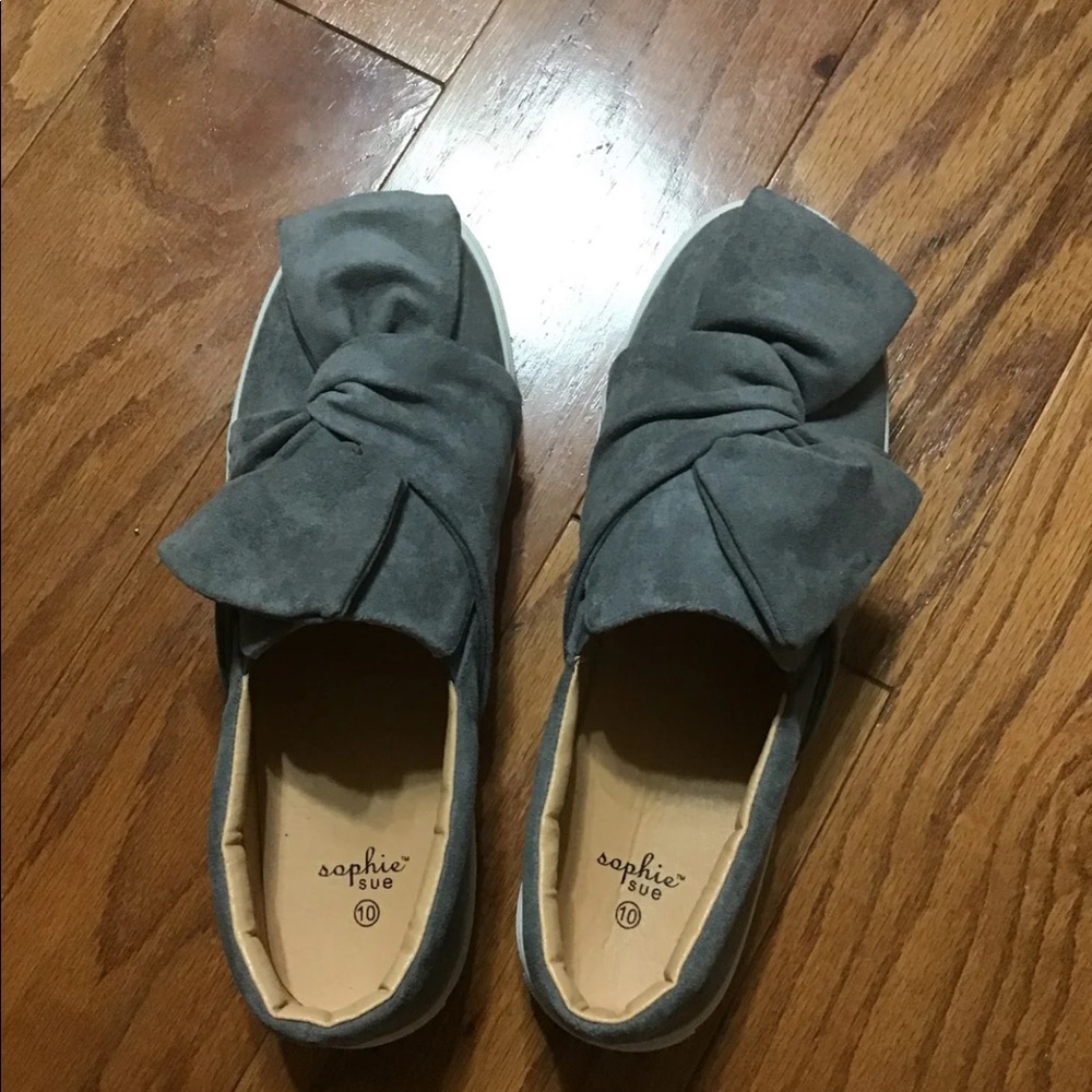 Grey faux suede slip on shoes